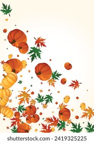 Orange Pumpkin Background Light Vector. Gold Decorative Banner. Burgundy Leaf Healthy Border. Vegetable Vibrant. Cozy Illustration.