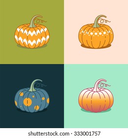 Orange pumpkin banner. Trendy pumpkin illustration on dark background. Vegetarian decoration collection. Season concept. Halloween pumpkins. Happy thanksgiving emblem,. Halloween, thanksgiving badge.