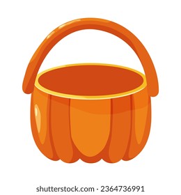 Cesta de calabaza naranja sobre un fondo blanco. Cesta de Halloween para caramelos y dulces. Ilustración vectorial.