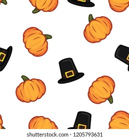 Orange pumpkin and black witch hat halloween pattern background. Pumpkin and witch hat pattern for happy halloween holiday