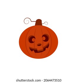 Orange pumpkin with carved face, decoration for halloween, isolated on white background. Vector illustration, flat minimal color cartoon design, eps 10.