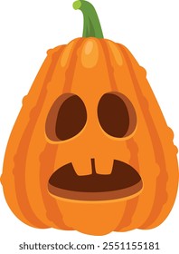 Calabaza naranja tallada para halloween que muestra una expresión asustada con los ojos y la boca abiertos, aislados en el fondo blanco