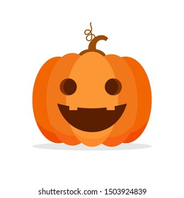 Orange Pumpkin Carved phantom/ Jack O Lantern isolated on white background. For decorate greeting card, poster, banner in halloween festival in october. flat design vector illustration. Funny icon