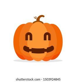 Orange Pumpkin Carved phantom/ Jack O Lantern isolated on white background. For decorate greeting card, poster, banner in halloween festival in october. flat design vector illustration. Funny icon