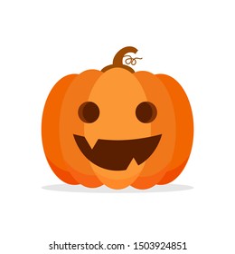 Orange Pumpkin Carved phantom/ Jack O Lantern isolated on white background. For decorate greeting card, poster, banner in halloween festival in october. flat design vector illustration. Funny icon