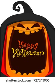 Orange Pumpkin Carved phantom  (Jack O Lantern). for decorate greeting card, poster, banner in halloween festival in october. flat design vector illustration