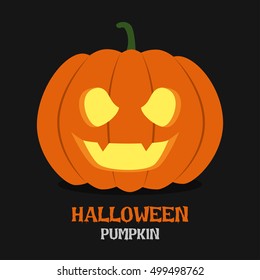 Orange Pumpkin Carved phantom with light in the eyes and mouth (Jack O Lantern). for decorate greeting card, poster, banner in halloween festival in october. flat design vector illustration