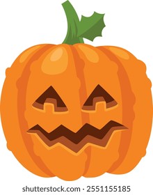 Orange pumpkin carving with a scary zigzag mouth and triangular eyes is representing the spirit of halloween with its spooky design and festive colors