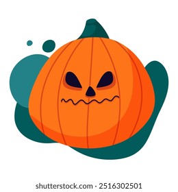 Orange pumpkin character with emotional sad face for Halloween party. 
