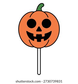 Orange pumpkin character on stick halloween jack o lantern