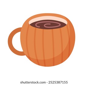 Orange pumpkin cup with tea, coffee or hot chocolate. Autumn illustration