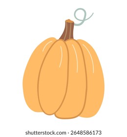 Orange pumpkin with a curly stem. Hand drawn flat vector illustration