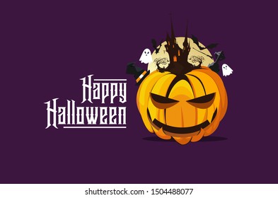 Orange pumpkin design with a smile to use on invitation designs. halloween holiday. Illustration vector
