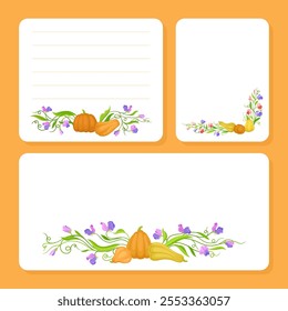 Orange Pumpkin Design with Tendril and Ripe and Bright Garden Crop Vector Template