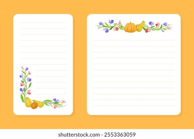 Orange Pumpkin Design with Tendril and Ripe and Bright Garden Crop Vector Template