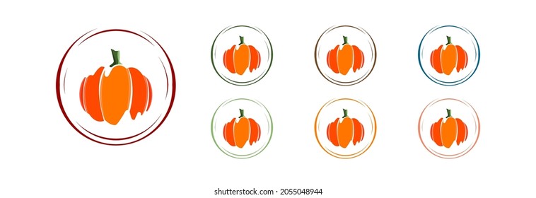 Orange pumpkin in different colored strokes. Pumpkin icon. 