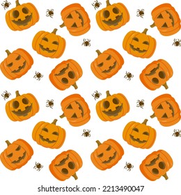 Orange pumpkin with different smiles for Halloween on a white background. A Halloween symbol. Vector illustration. Seamless pattern