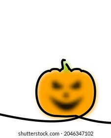 Orange pumpkin drawn by single line. Blurred Halloween spooky face. Vector illustration.
