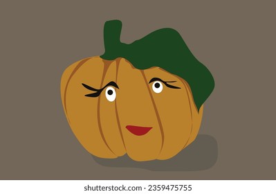 Orange pumpkin with female face 
