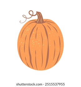 Orange pumpkin in flat retro style isolated on white background. Fall harvest gourd. Symbol of Halloween, autumn, crop, thanksgiving day.
