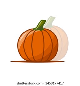 Orange pumpkin in flat style design vector illustration isolated on white background. Autumn halloween, thanksgiving day pumpkin, vegetable graphic icon sign fresh and tasty