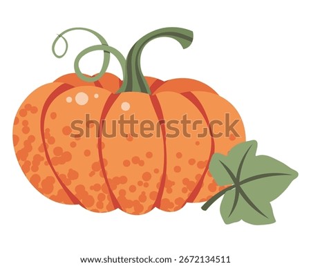 Orange Pumpkin Flat Vector Illustration Isolated on White. Thanksgiving Harvest Vegetable for Seasonal Decor, Holiday Designs, Fall Packaging, and Farmhouse Themes. Perfect for Autumn Branding, Poster