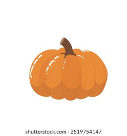 orange pumpkin gleams under soft light, showcasing its textured surface and curved stem, perfect for autumn celebrations or harvest themes