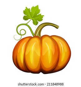 orange pumpkin with green leaves