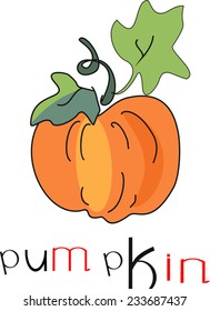 Orange pumpkin with green leaves