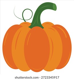 Calabaza naranja con tallo verde e ilustración de vid