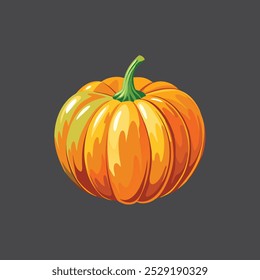 Orange pumpkin, halloween design, fall or autumn pumpkin illustration with green vine leaves and orange gourd. October harvest season vector.