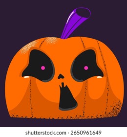 Orange pumpkin for Halloween. Doodle style spooky pumpkin sticker. Isolated vector illustration.