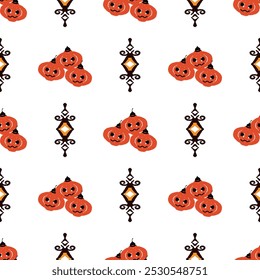 Orange pumpkin Halloween embroidery, motif ethnic ikat textile illustration, print striped ornament, pattern, design for wrapping, silk, scarf, clothing, background, textile, carpets, curtains.