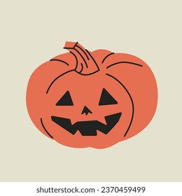Orange pumpkin. Hand drawn modern Vector illustration. Isolated design element. Halloween, spooky, jack-o-lantern.