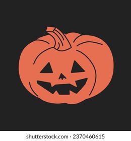 Orange pumpkin. Hand drawn modern Vector illustration. Isolated design element. Halloween, spooky, jack-o-lantern.