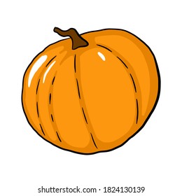 Orangefarbene Kürbis, handgezeichnet, Vektorgrafik. HerbstHalloween oder Thanksgiving-Kürbis einzeln auf weißem Hintergrund. Bildfarbensymbol für pflanzliche Grafiken und Websites oder Drucken