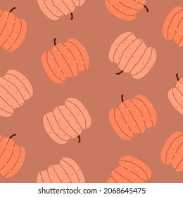 Orange pumpkin hand drawn vector illustration. Abstract seasonal vegetables harvest. Colorful autumn seamless pattern.