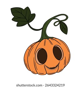 Orange pumpkin with happy face. Halloween and thanksgiving autumn occasions. October festival decoration. Element collection line art hand drawn