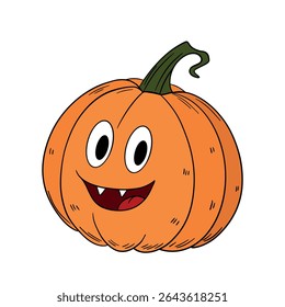 Orange pumpkin with happy face. Halloween and thanksgiving autumn occasions. October festival decoration. Element collection line art hand drawn