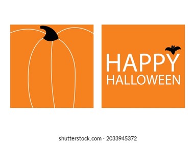 Orange pumpkin for happy halloween or design, icons and logo. Pumpkin is a square and text bat. Ripe vegetable harvest festival. Illustration in flat minimalistic style on white background.
