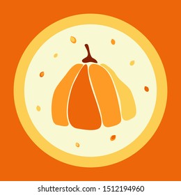 Orange Pumpkin icon. Autumn, Fall halloween vegetable. Thanksgiving vector illustration. Cartoon gourd isolated. Flat vector color symbol for apps and web site.