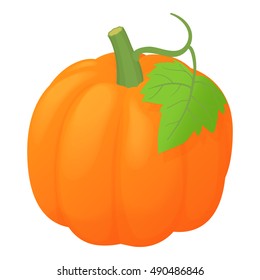 Orange pumpkin icon in cartoon style isolated on white background. Vegetables symbol vector illustration