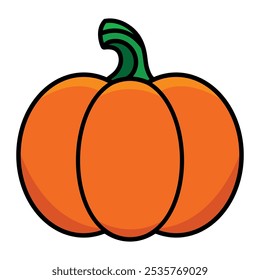 Orange Pumpkin Icon, Round Autumn Gourd, Thanksgiving and Halloween Symbol