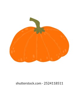 Orange pumpkin illustration with a green stem, representing harvest season, fall festivities, and wholesome food. Ideal for Thanksgiving or autumn-related content.