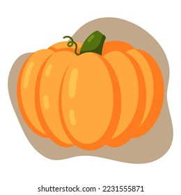 Orange pumpkin isolated element. Pumpkin with stalk. Flat vector illustration.