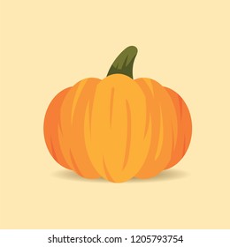 Orange pumpkin isolated on beige background. Cute halloween pumpkin. Happy halloween holiday decoration