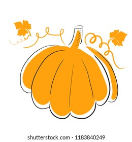 Orange pumpkin isolated on white background. Autumn illustration for halloween party, fall cards and tags