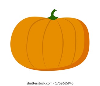Calabaza anaranjada aislada en el fondo blanco. Verdura de granja, icono web, comida natural. Hortalizas de Halloween. Concepto agrícola, cultivo fresco. Ilustración vectorial de verduras orgánicas, vegeterianas