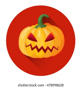 Orange Pumpkin Jack Face Halloween Holiday Icon Flat Vector Illustration