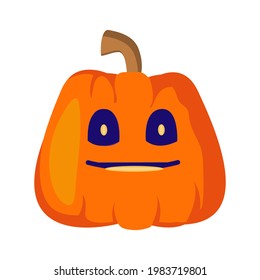 Orange pumpkin lantern with a cheerful face for Halloween. Isolated image. Smile and open eyes. A kind character for a festive decoration. Vector illustration, flat